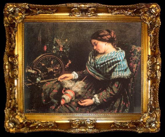 framed  Courbet, Gustave The Sleeping Spinner, ta009-2